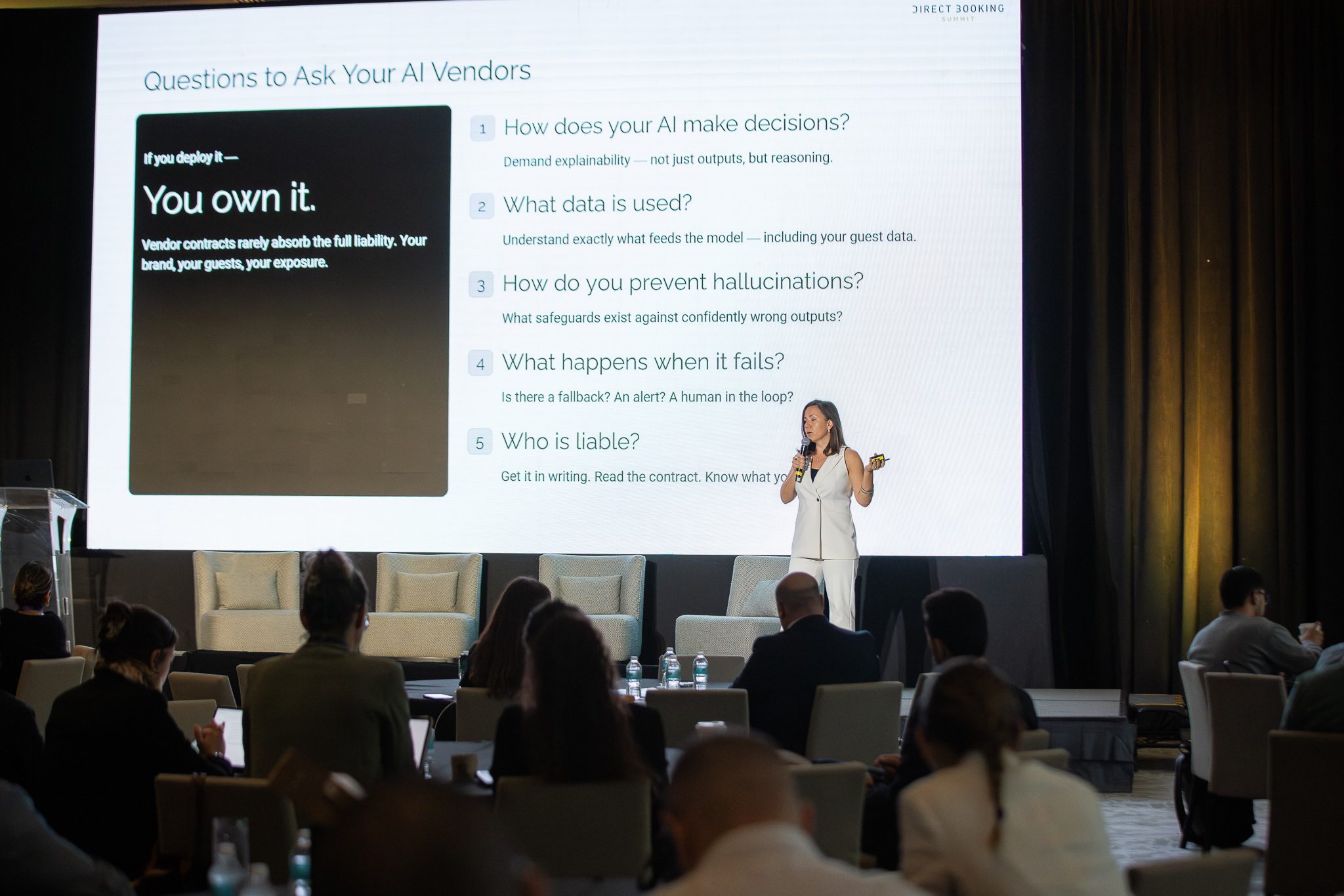 Ira Vouk speaking at Direct Booking Summit 2026, Mexico City