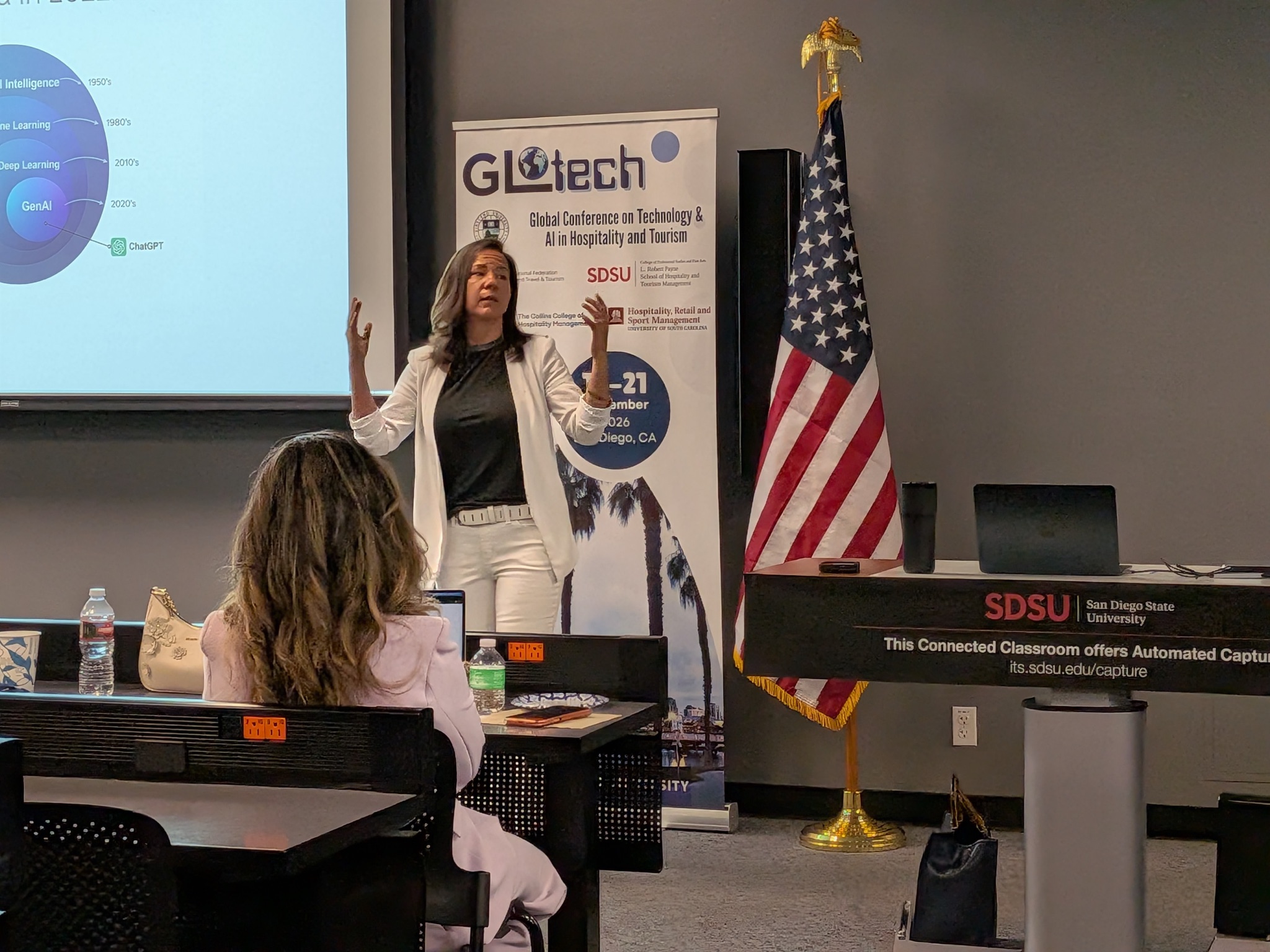 Ira Vouk speaking at the Global Conference on Technology and AI in Hospitality and Tourism (GLOTECH 2026)